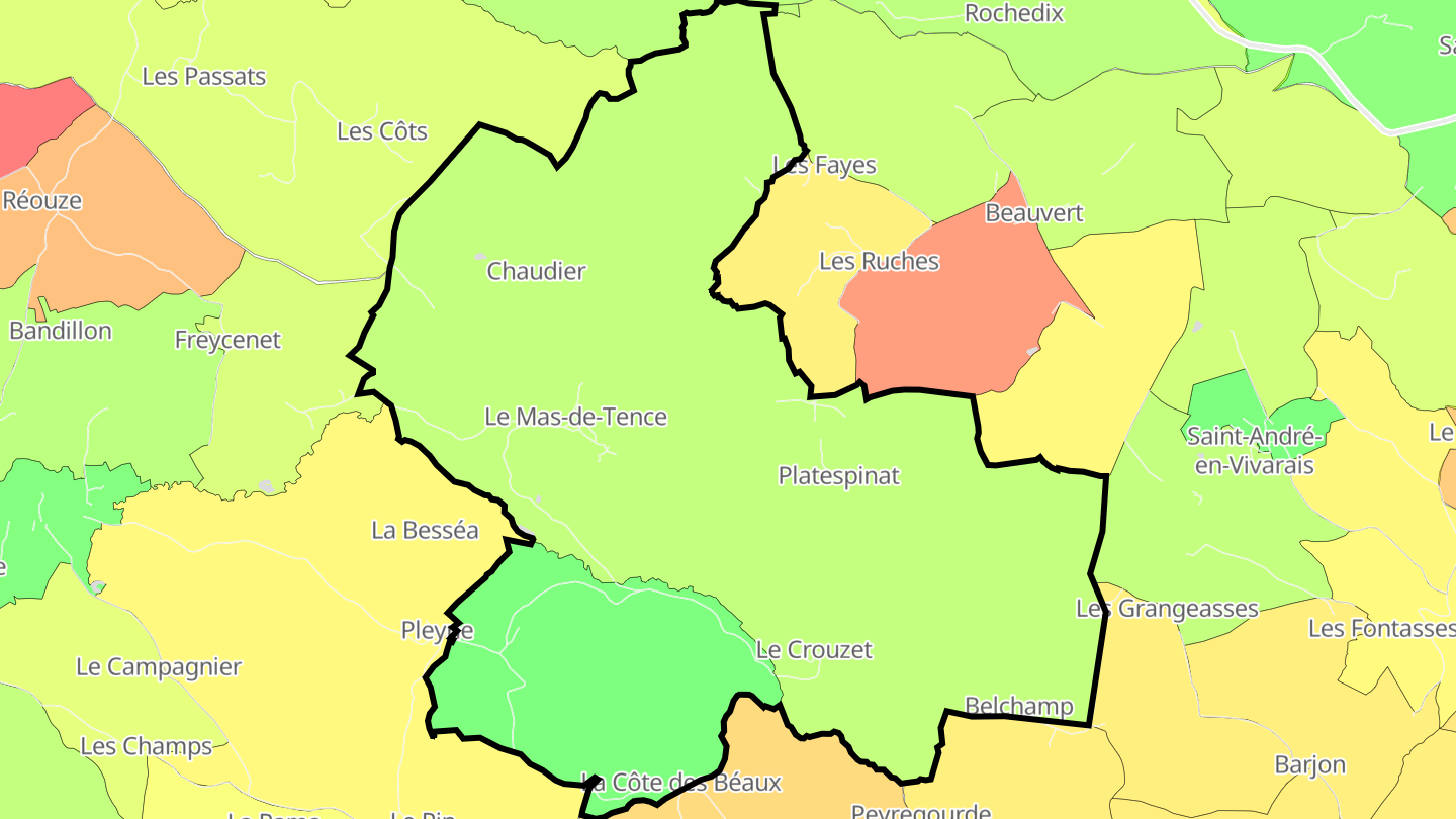 Carte des prix de l'immobilier Le Mas-de-Tence