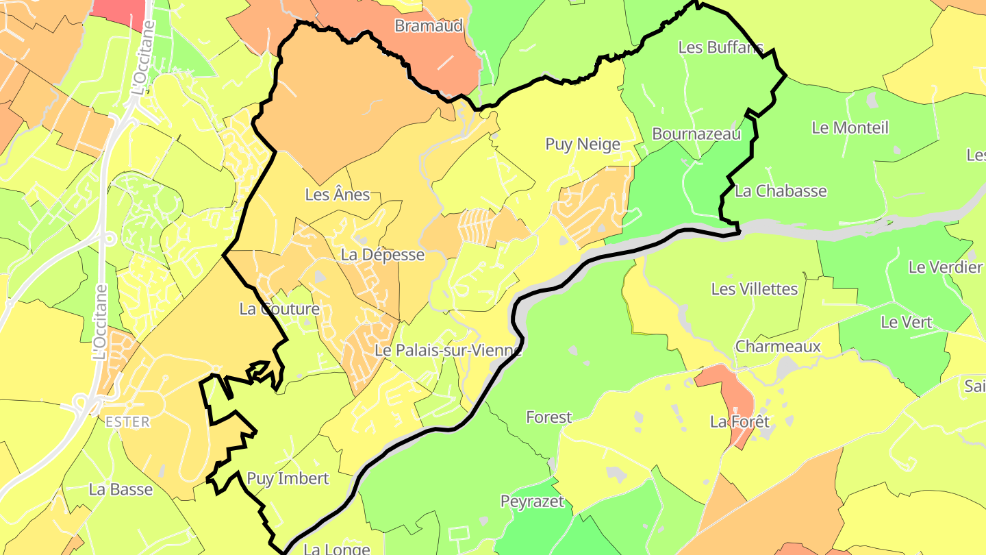 Carte des prix de l'immobilier Le Palais-sur-Vienne