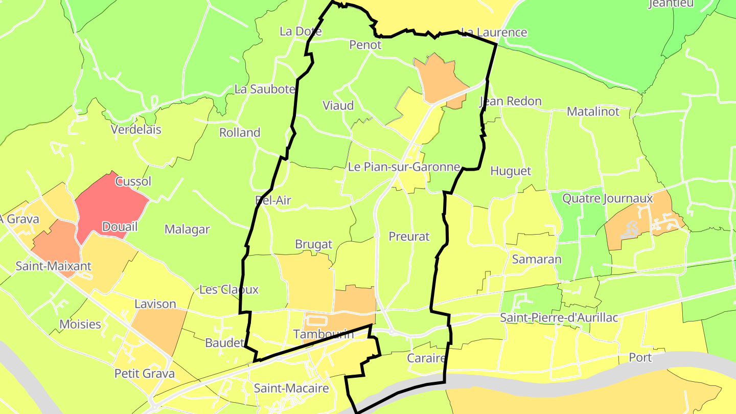 Carte des prix de l'immobilier Le Pian-sur-Garonne