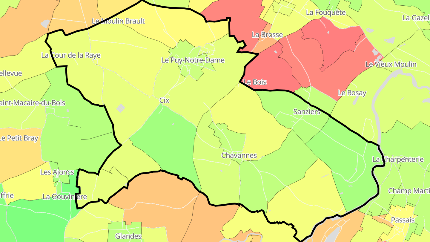Carte des prix de l'immobilier Le Puy-Notre-Dame