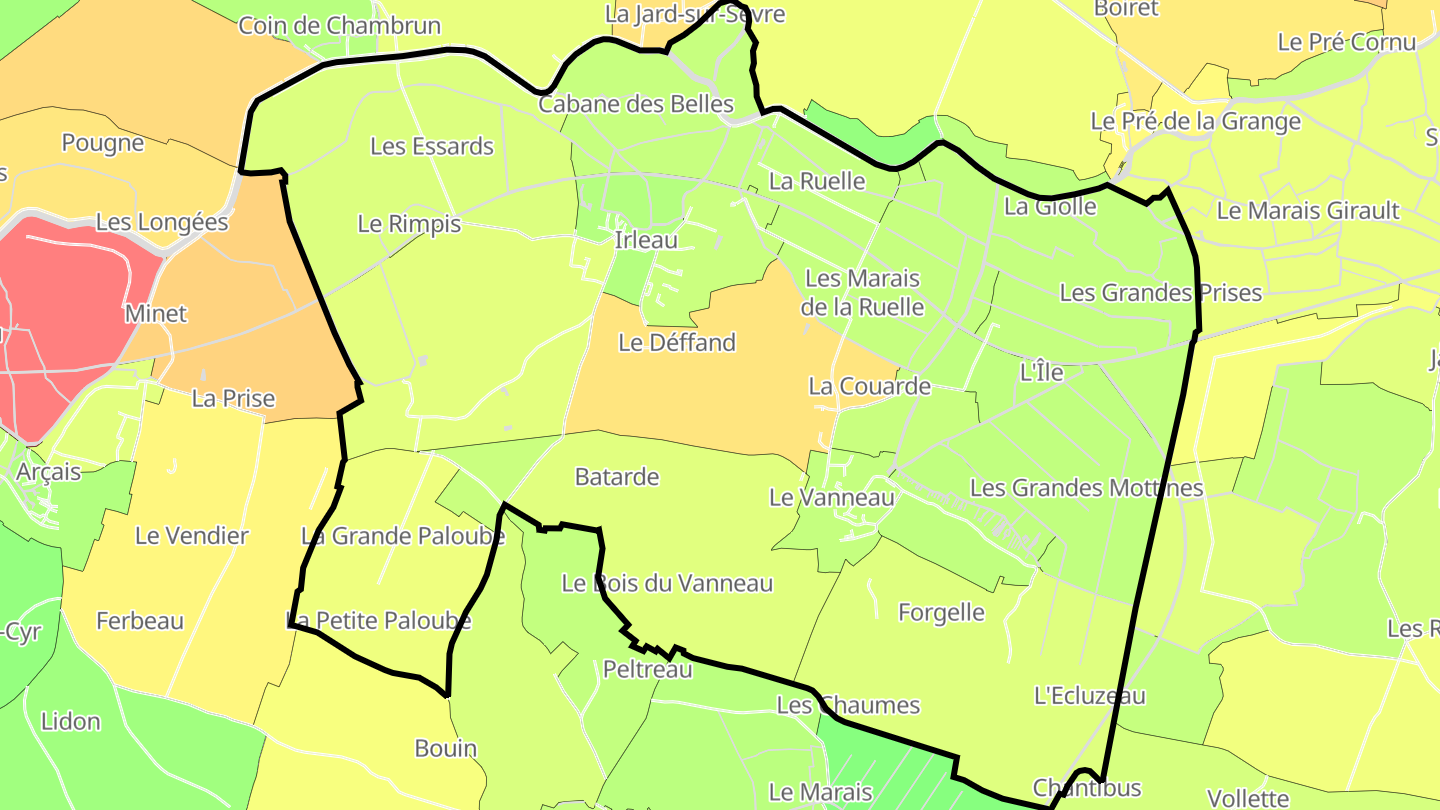 Carte des prix de l'immobilier Le Vanneau-Irleau