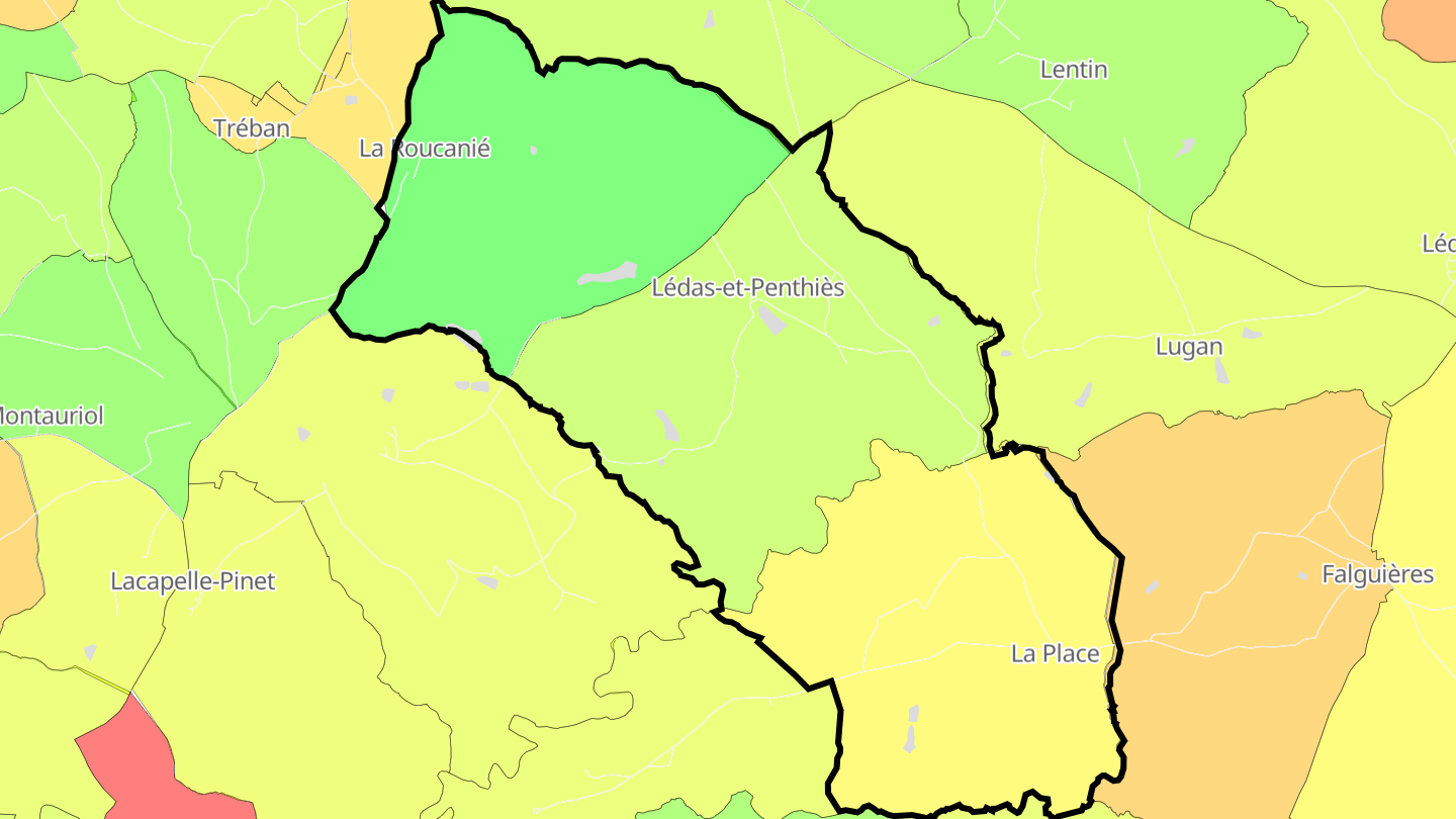 Carte des prix de l'immobilier Lédas-et-Penthiès