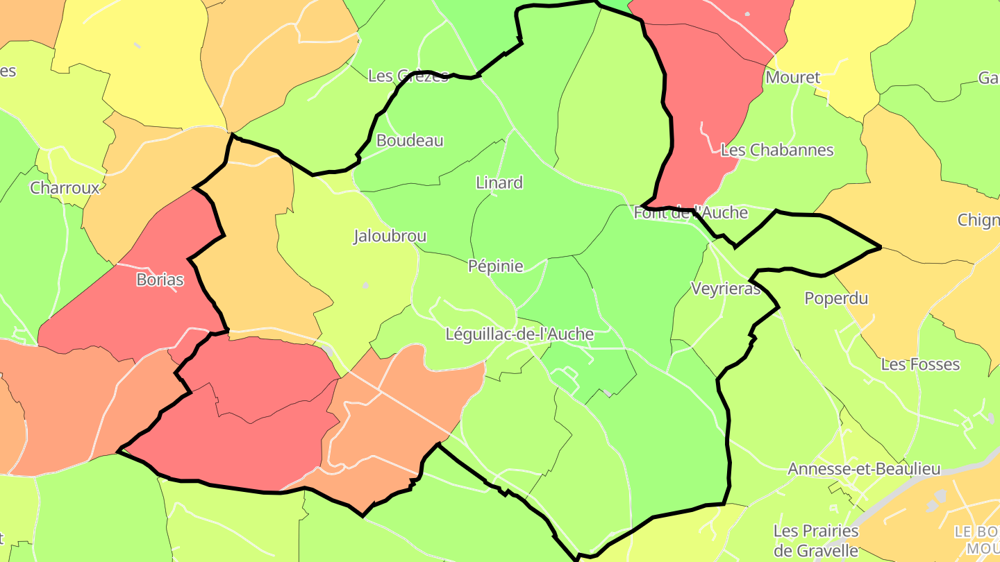 Carte des prix de l'immobilier Léguillac-de-l'Auche