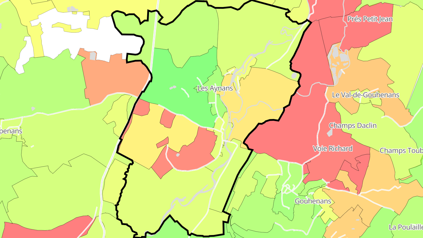 Carte des prix de l'immobilier Les Aynans