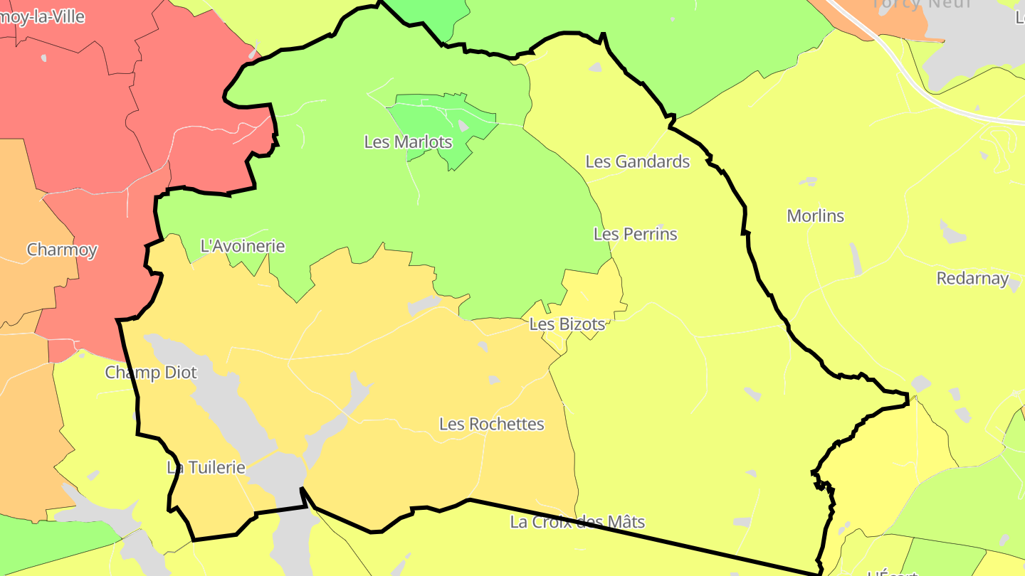 Carte des prix de l'immobilier Les Bizots
