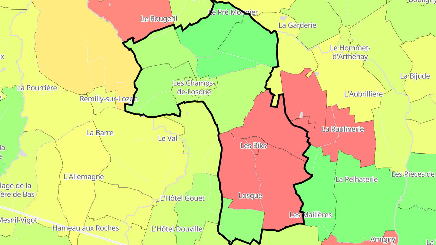 Carte des prix de l'immobilier Les Champs-de-Losque
