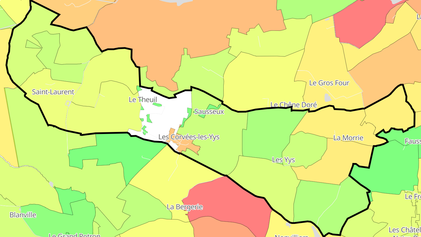 Carte des prix de l'immobilier Les Corvées-les-Yys