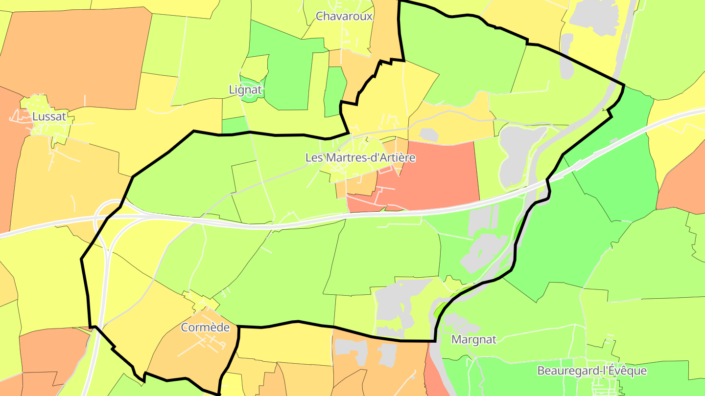 Carte des prix de l'immobilier Les Martres-d'Artière