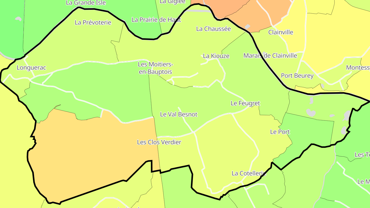 Carte des prix de l'immobilier Les Moitiers-en-Bauptois