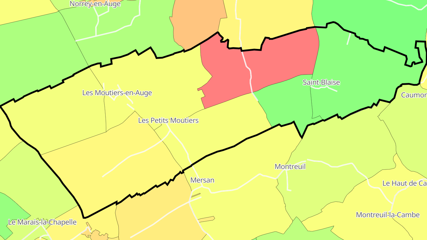 Carte des prix de l'immobilier Les Moutiers-en-Auge