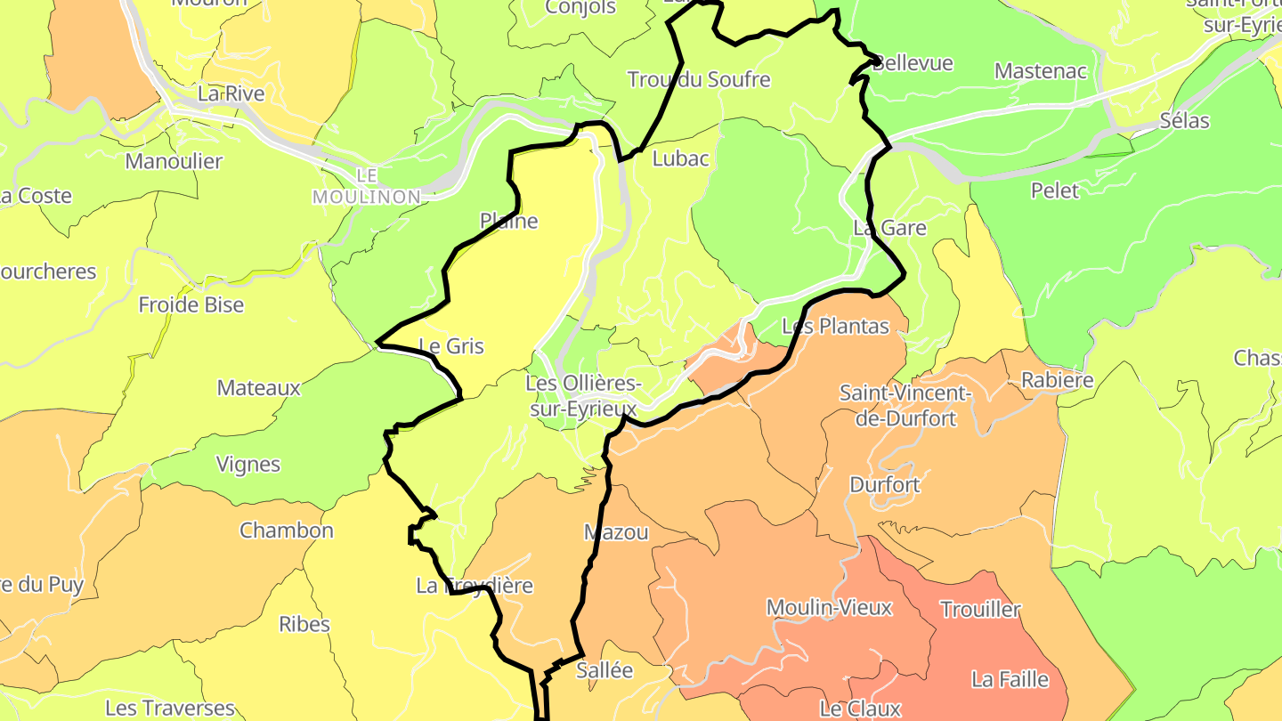 Carte des prix de l'immobilier Les Ollières-sur-Eyrieux