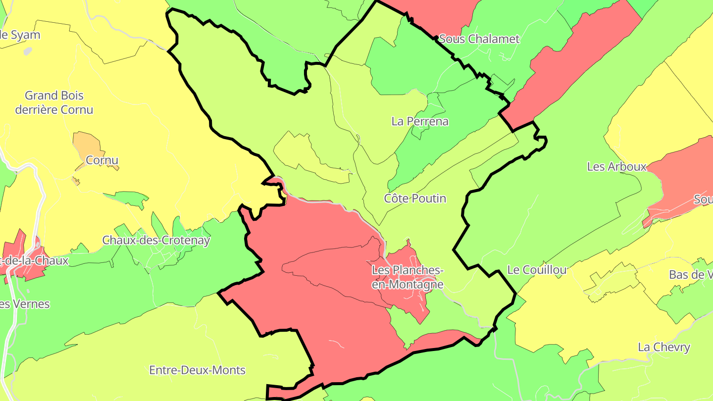 Carte des prix de l'immobilier Les Planches-en-Montagne