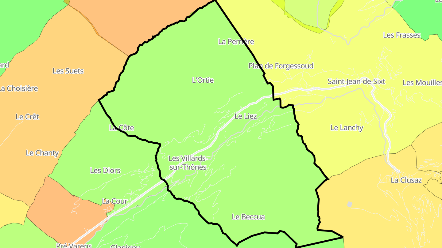 Carte des prix de l'immobilier Les Villards-sur-Thônes