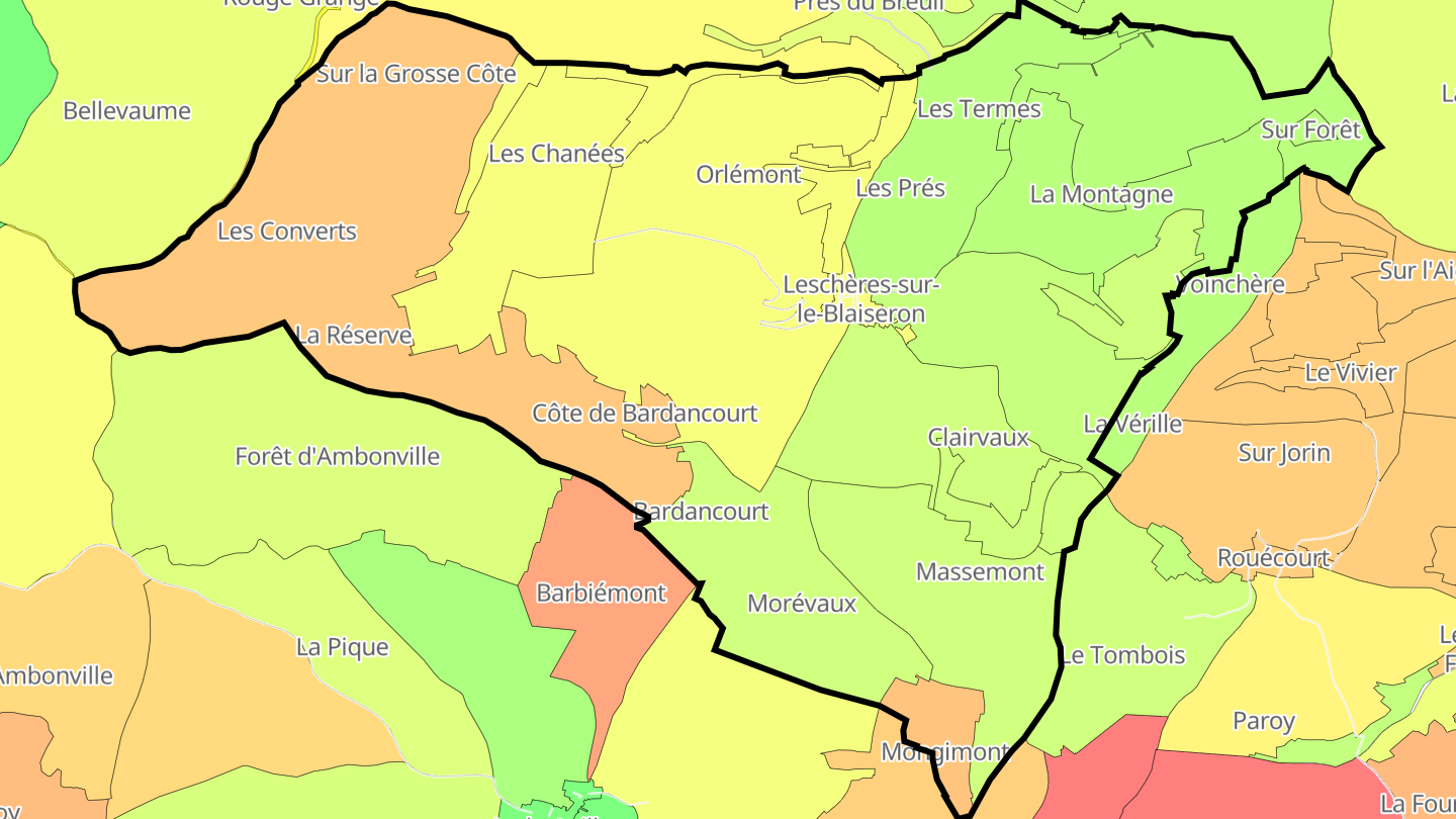 Carte des prix de l'immobilier Leschères-sur-le-Blaiseron