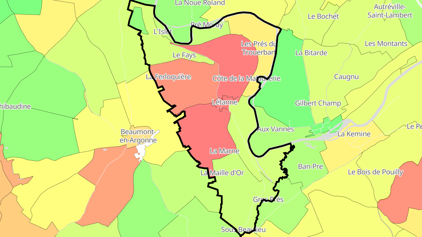 Carte des prix de l'immobilier Létanne