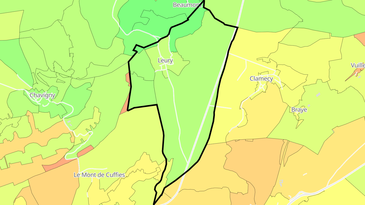 Carte des prix de l'immobilier Leury