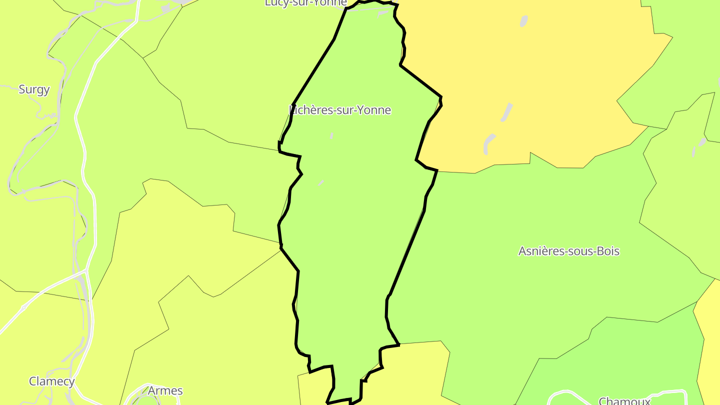 Carte des prix de l'immobilier Lichères-sur-Yonne