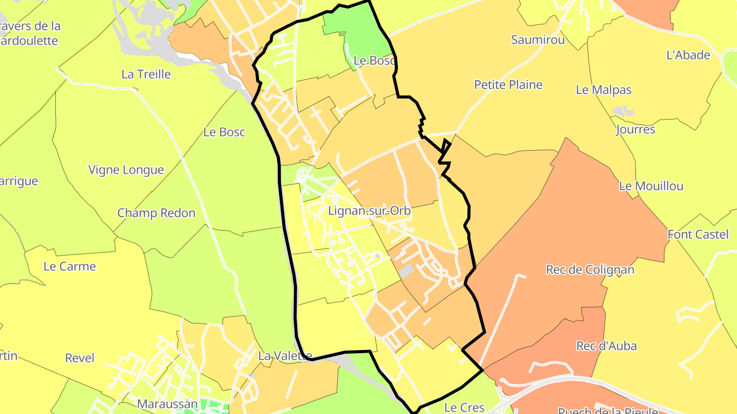 Carte des prix de l'immobilier Lignan-sur-Orb
