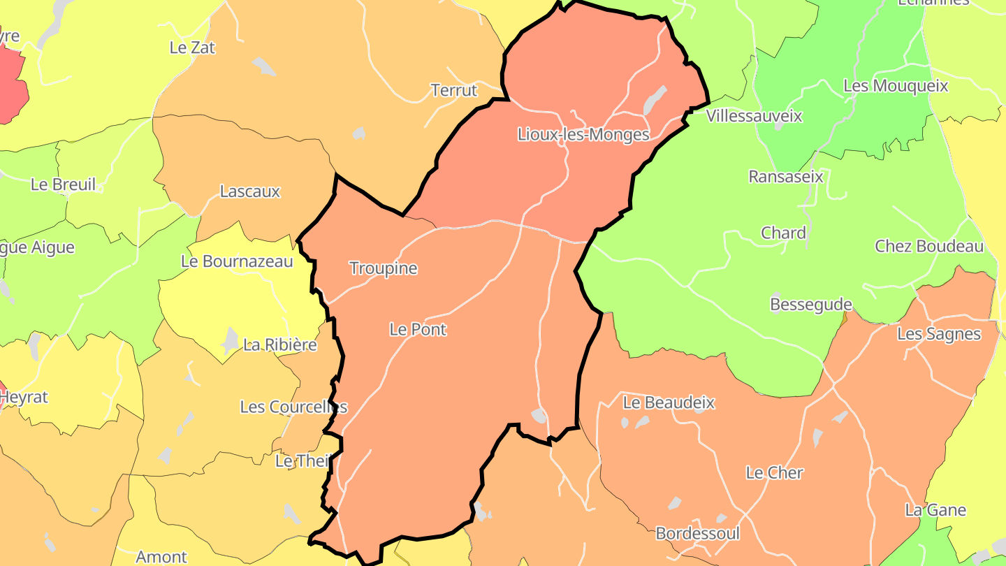 Carte des prix de l'immobilier Lioux-les-Monges