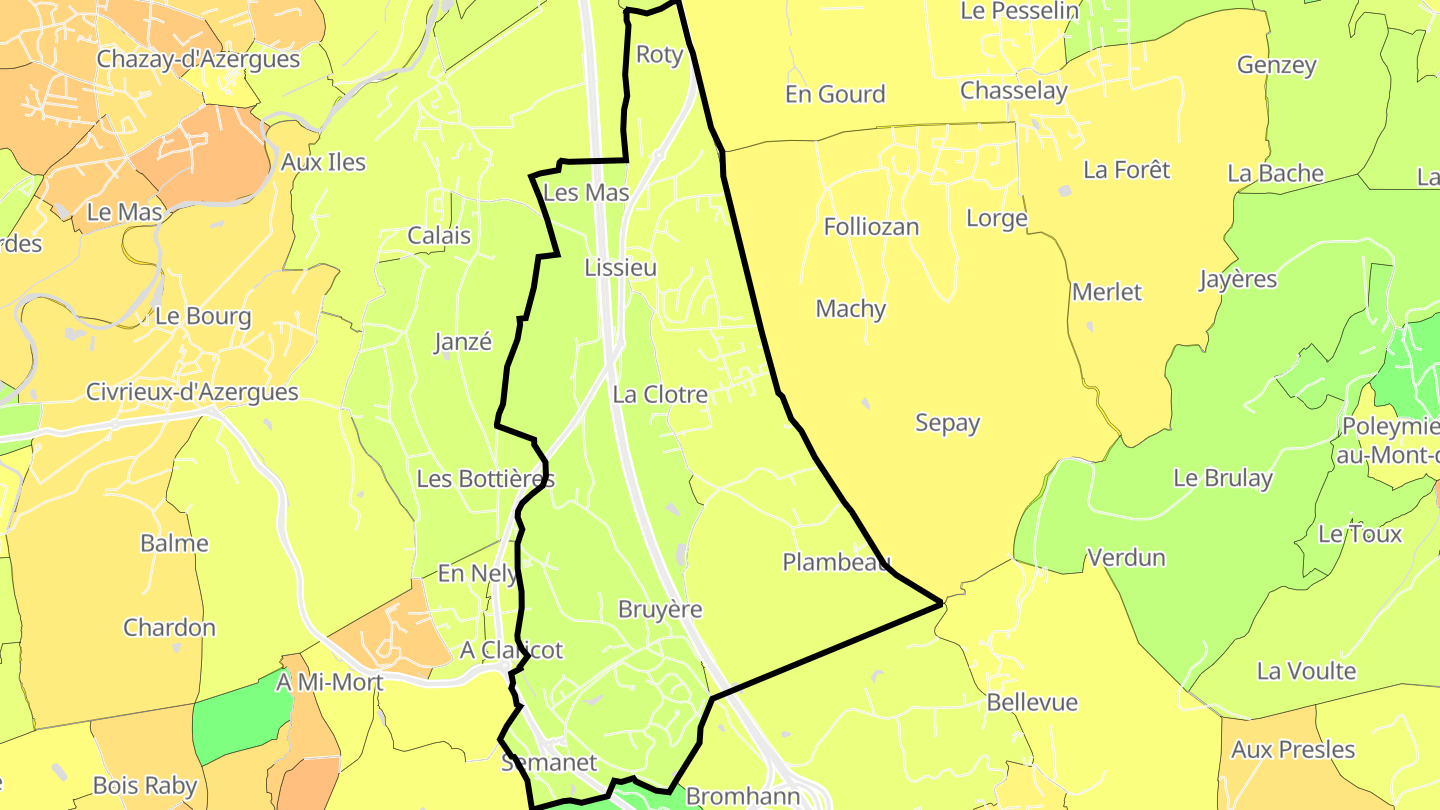 Carte des prix de l'immobilier Lissieu