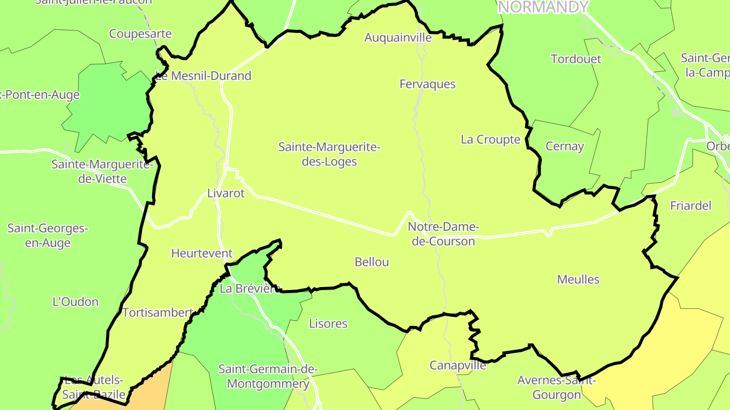 Carte des prix de l'immobilier Livarot-Pays-d'Auge