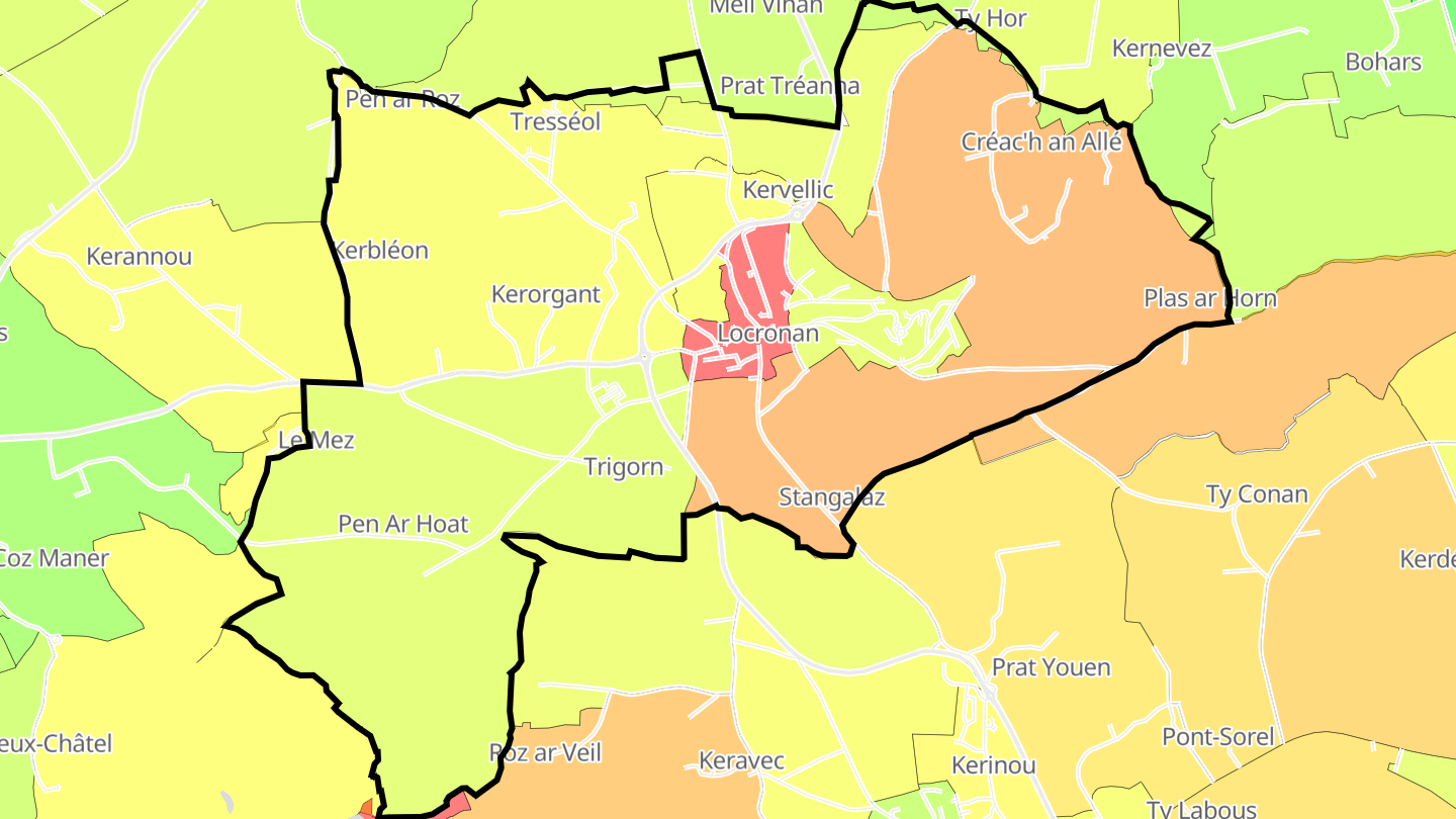 Carte des prix de l'immobilier Locronan