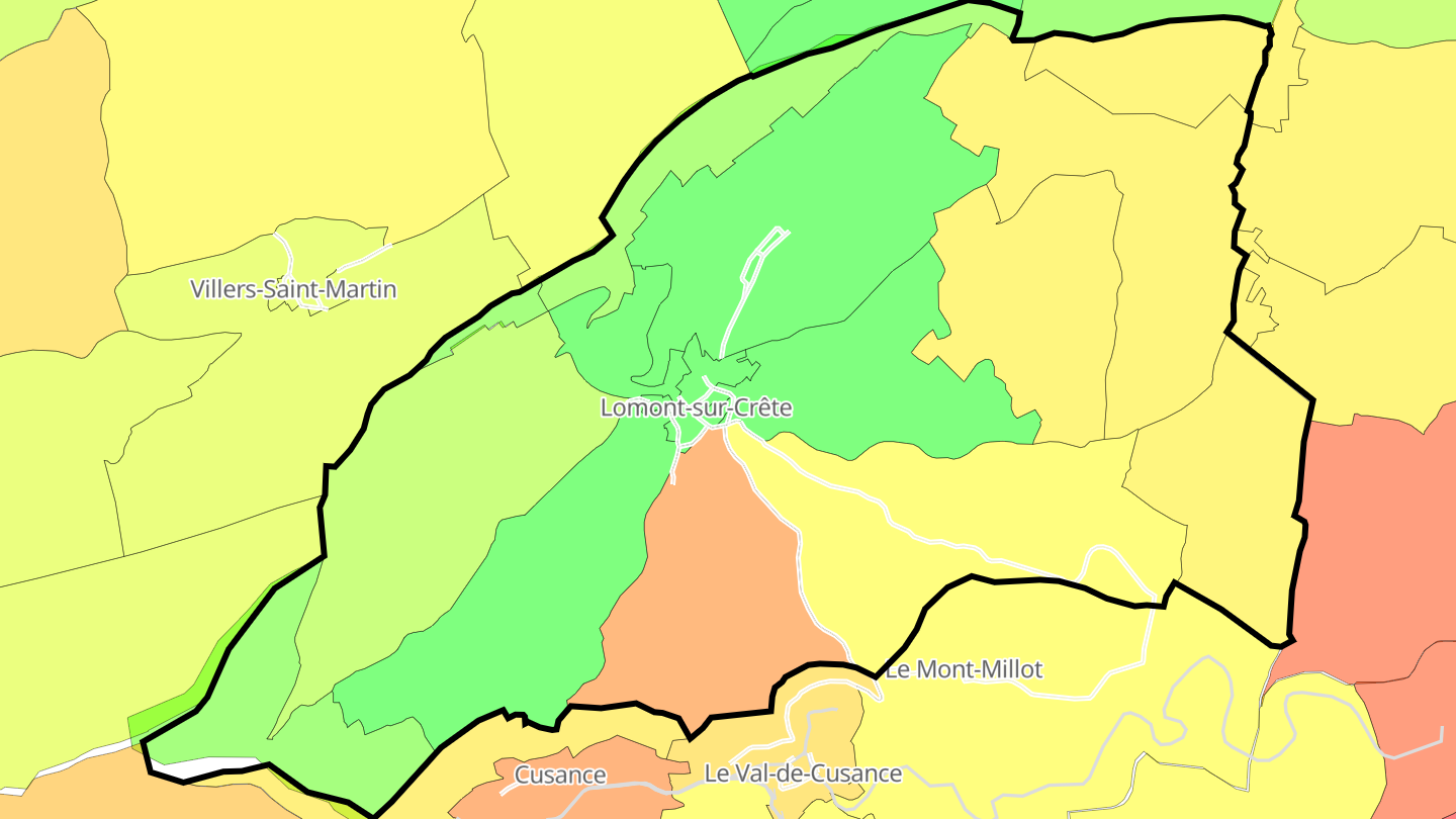 Carte des prix de l'immobilier Lomont-sur-Crête
