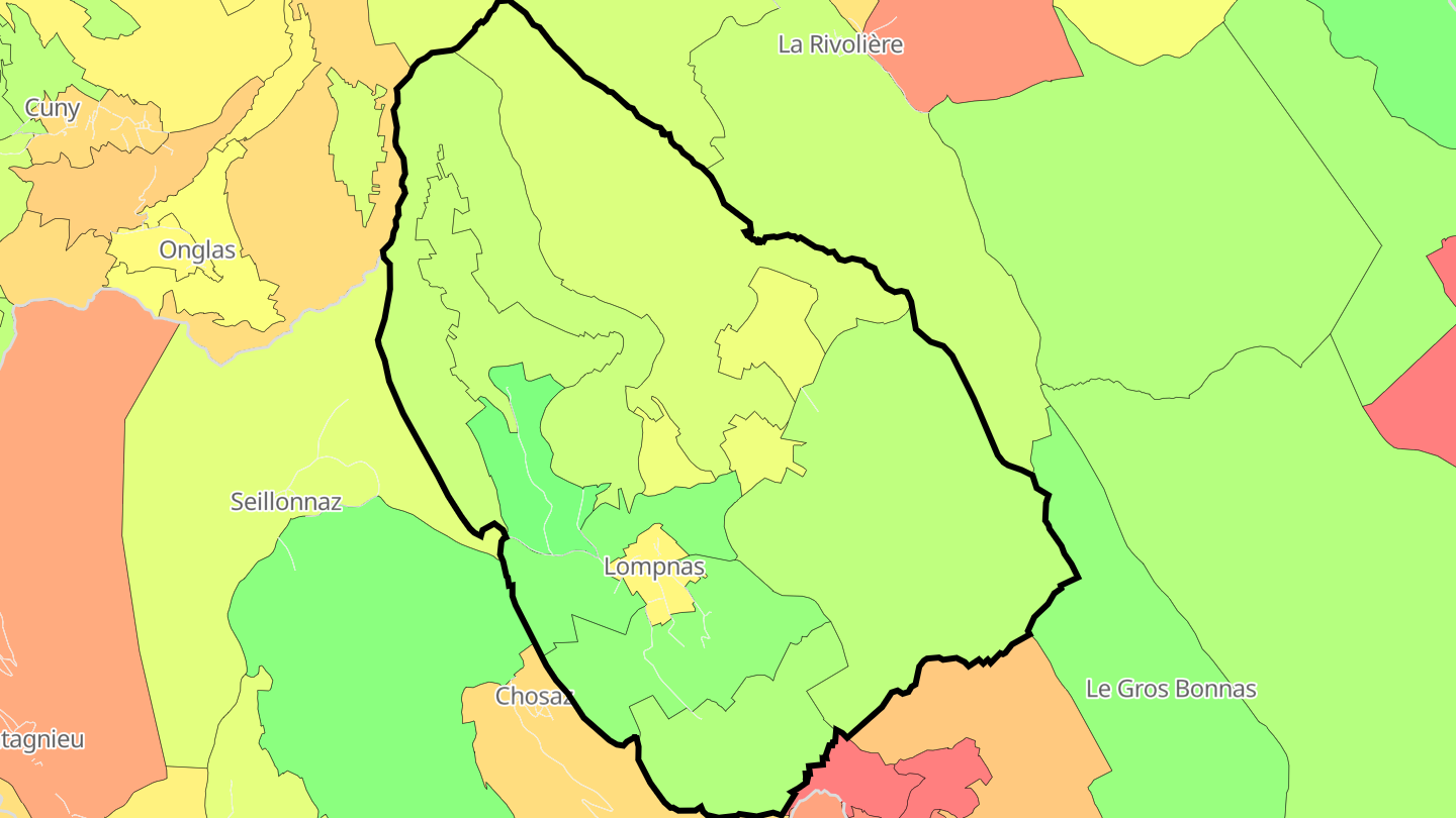 Carte des prix de l'immobilier Lompnas