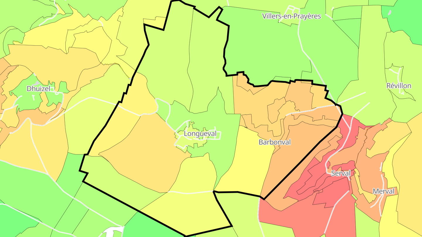 Carte des prix de l'immobilier Longueval-Barbonval