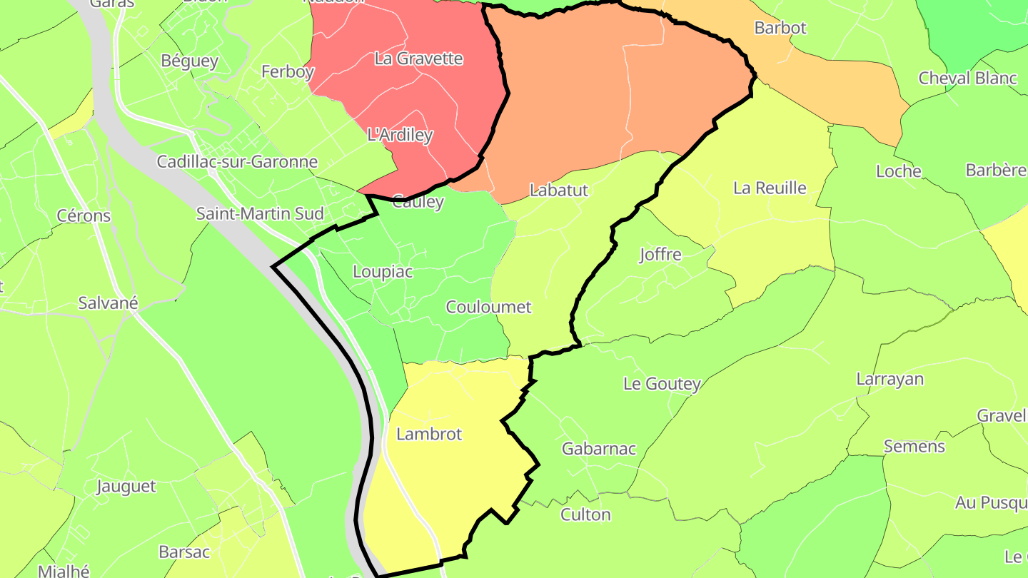 Carte des prix de l'immobilier Loupiac