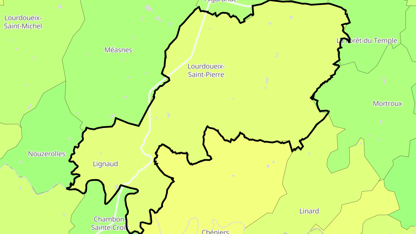 Carte des prix de l'immobilier Lourdoueix-Saint-Pierre