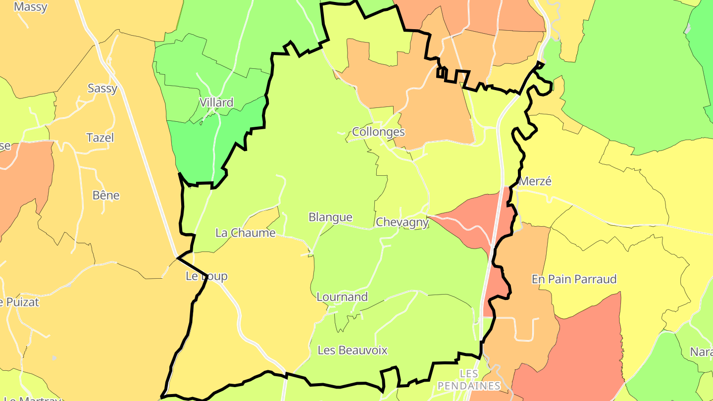 Carte des prix de l'immobilier Lournand