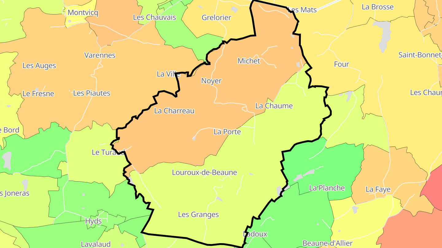 Carte des prix de l'immobilier Louroux-de-Beaune
