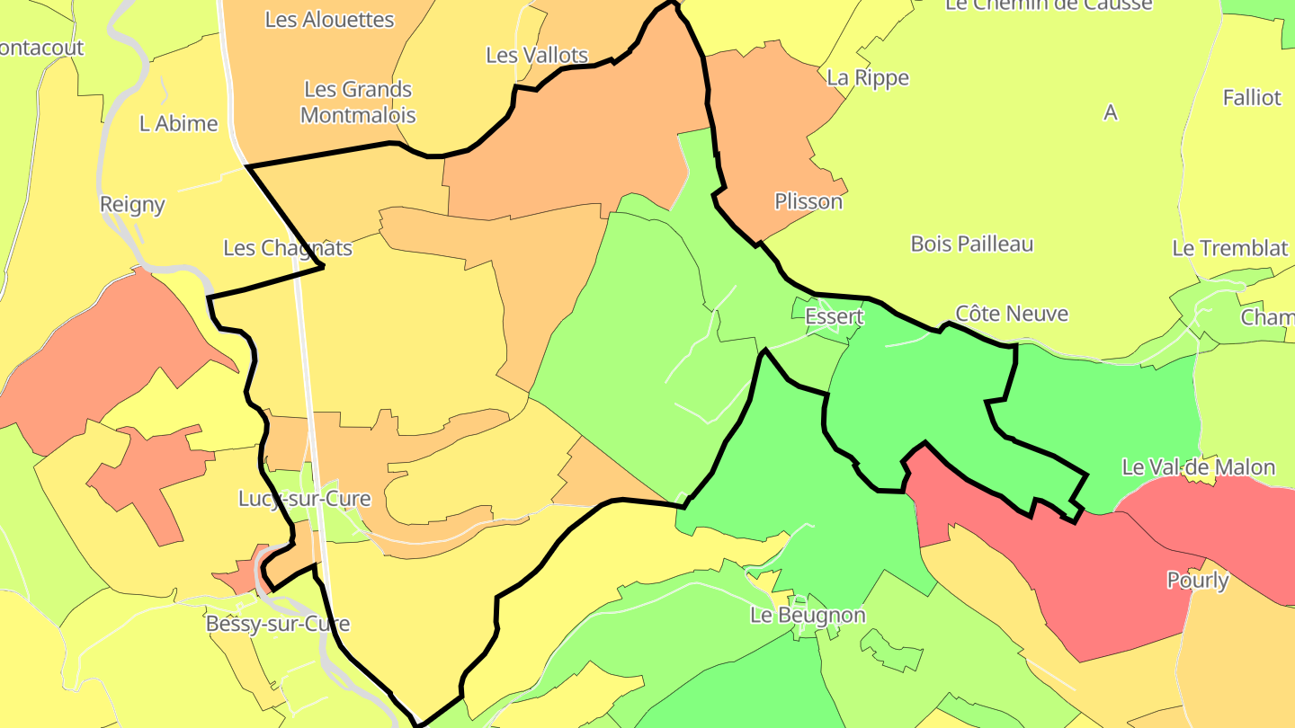 Carte des prix de l'immobilier Lucy-sur-Cure