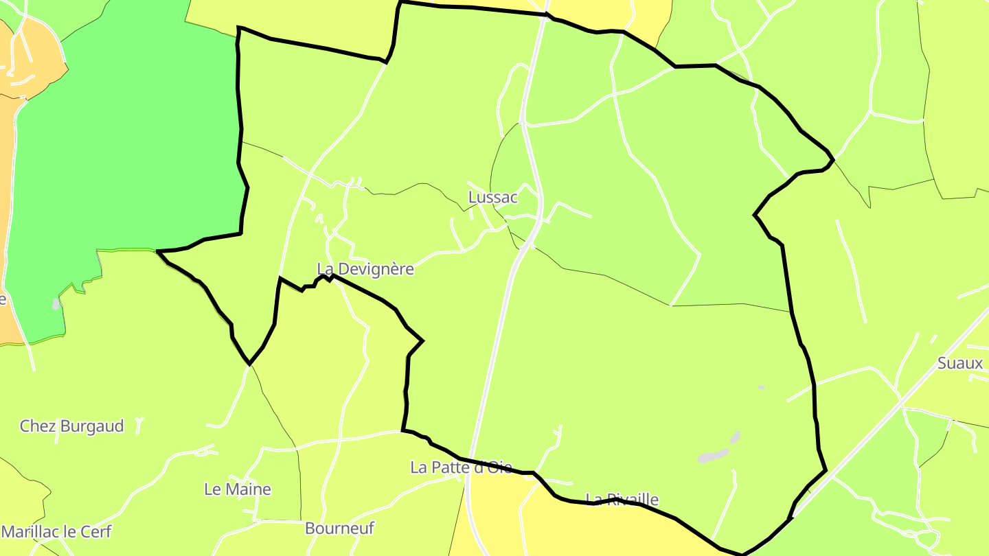 Carte des prix de l'immobilier Lussac