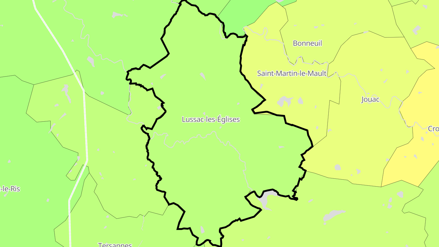 Carte des prix de l'immobilier Lussac-les-Églises