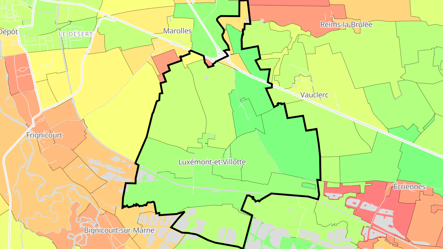 Carte des prix de l'immobilier Luxémont-et-Villotte