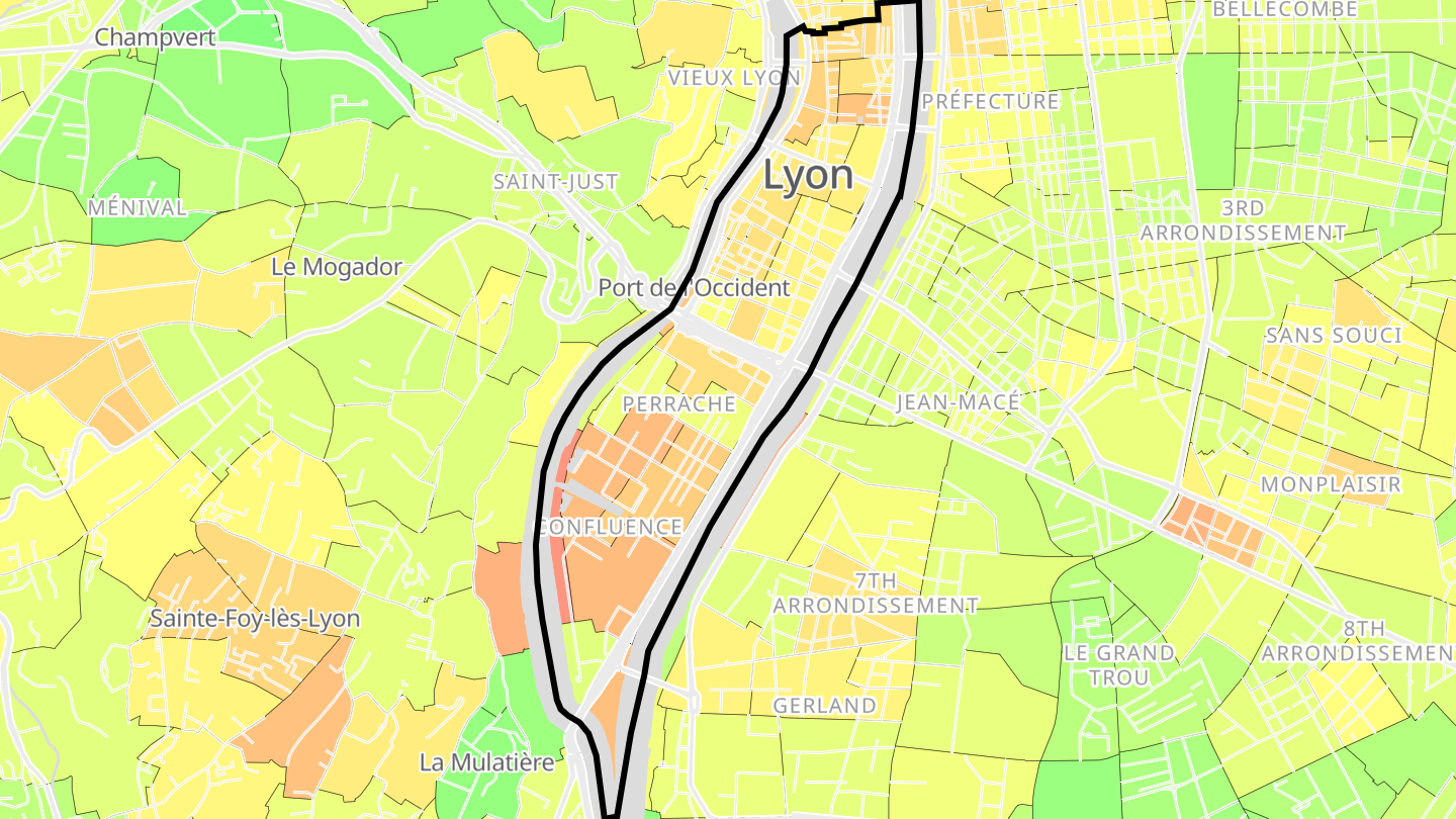 Carte des prix de l'immobilier Lyon 2e Arrondissement
