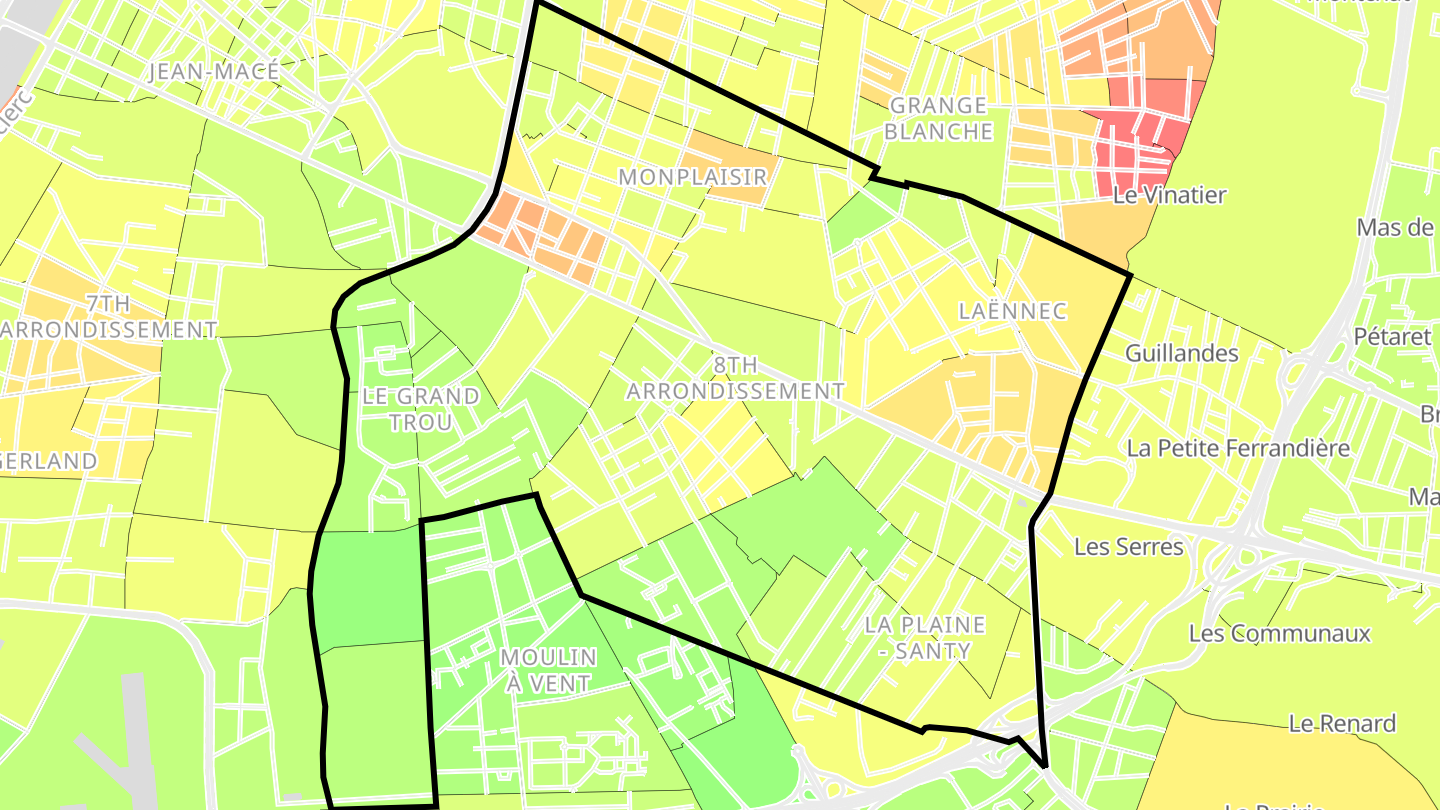 Carte des prix de l'immobilier Lyon 8e Arrondissement