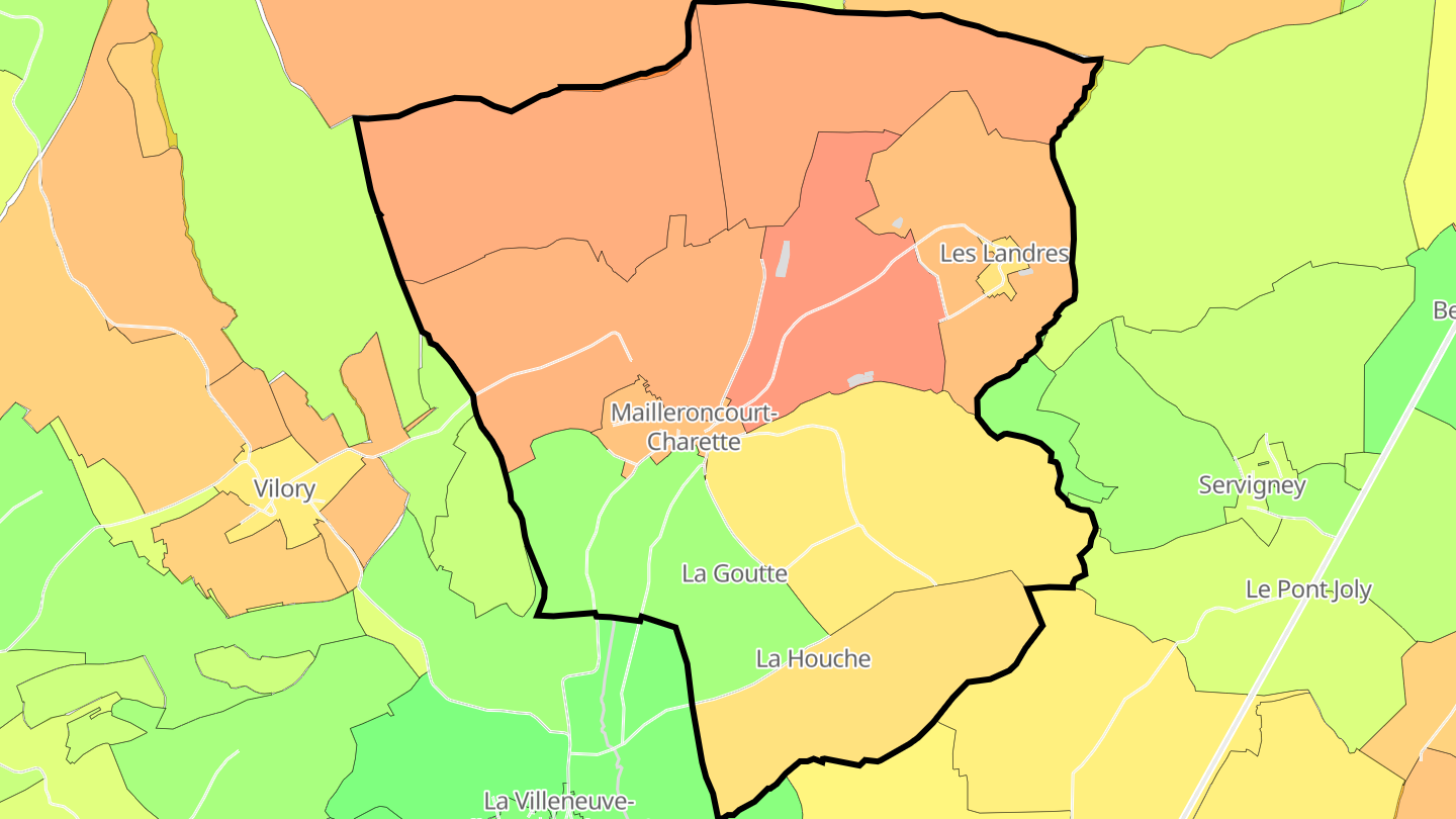 Carte des prix de l'immobilier Mailleroncourt-Charette
