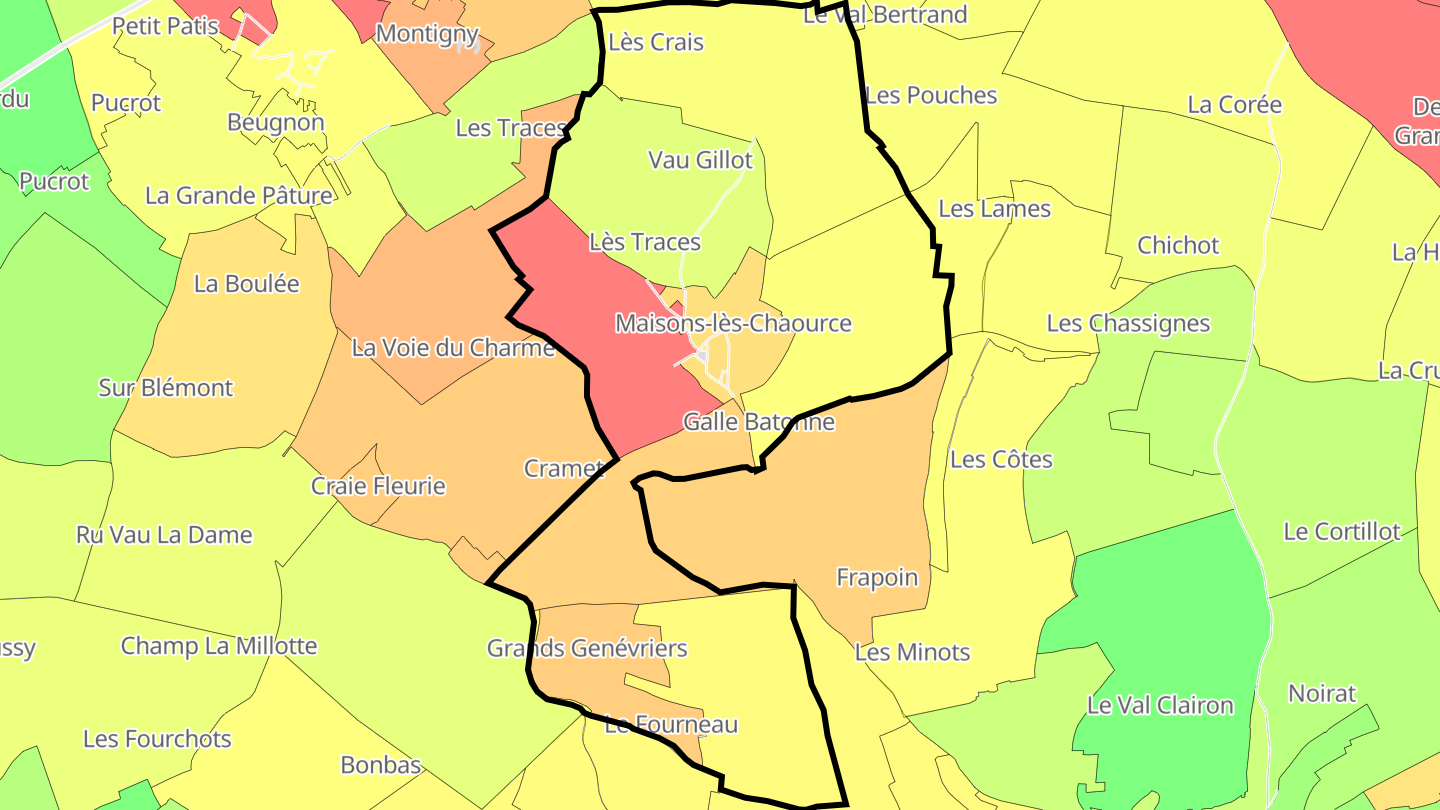 Carte des prix de l'immobilier Maisons-lès-Chaource