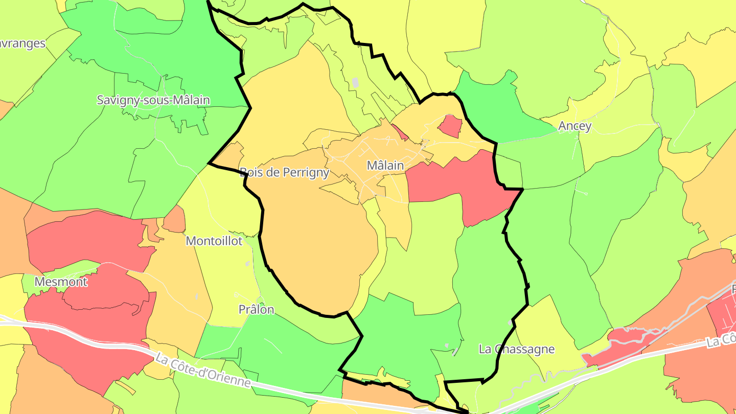 Carte des prix de l'immobilier Mâlain