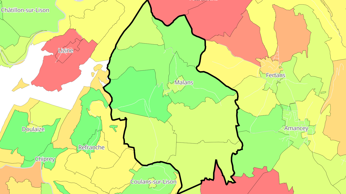 Carte des prix de l'immobilier Malans