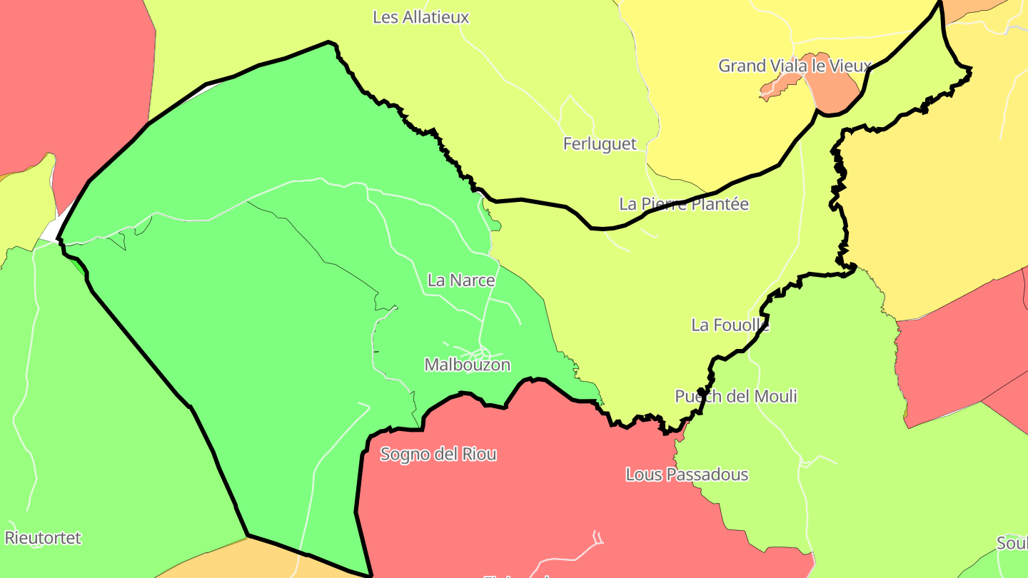 Carte des prix de l'immobilier Malbouzon