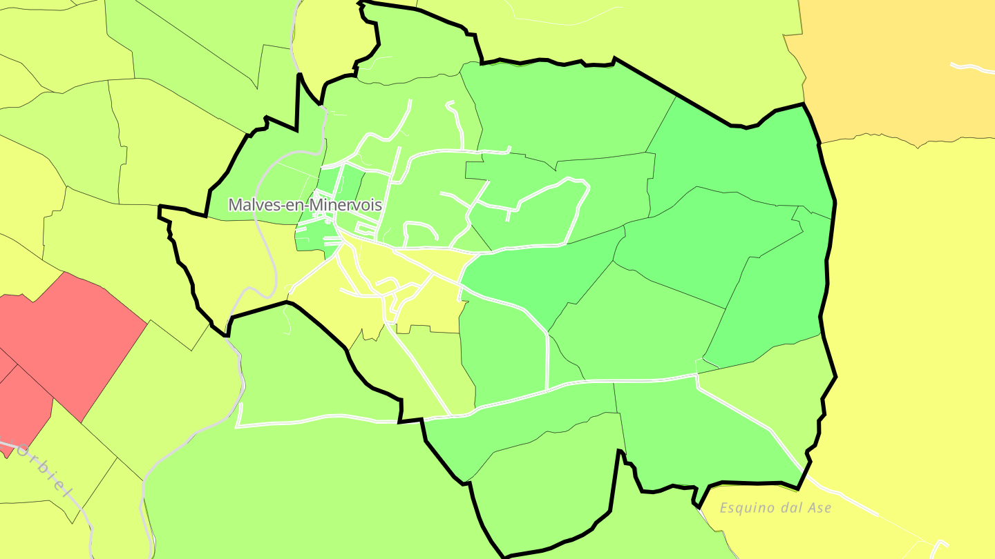 Carte des prix de l'immobilier Malves-en-Minervois