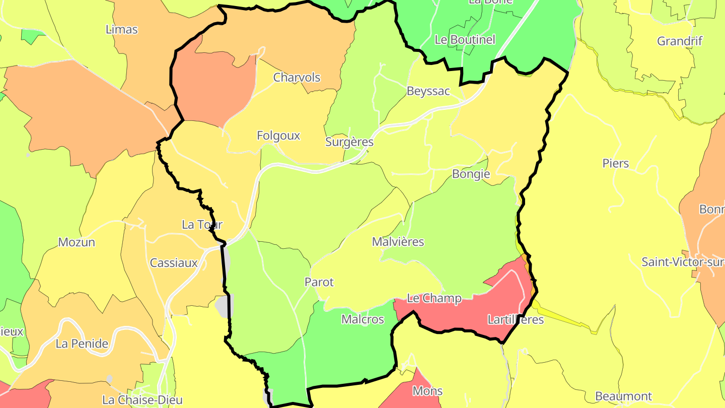 Carte des prix de l'immobilier Malvières
