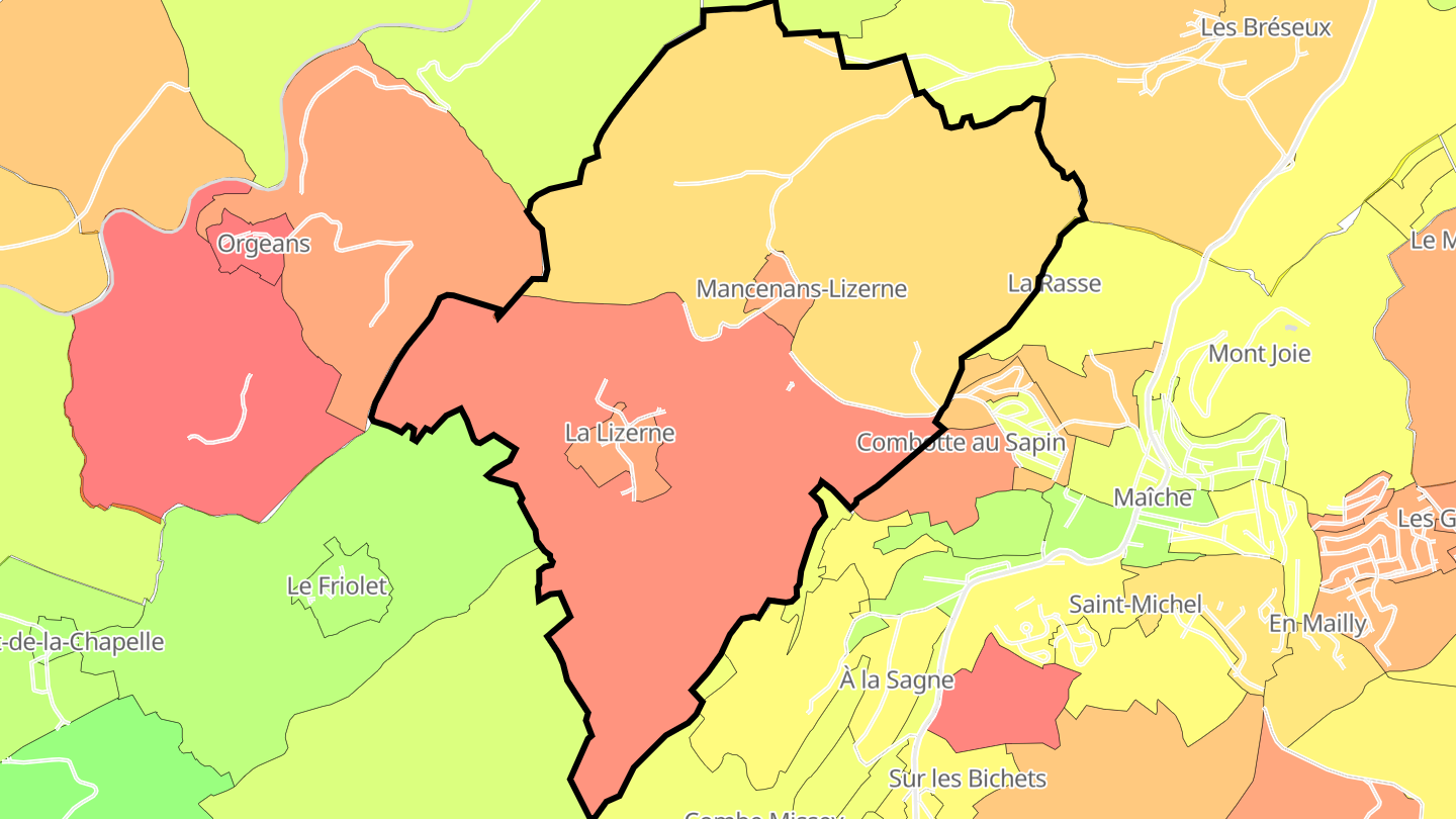 Carte des prix de l'immobilier Mancenans-Lizerne
