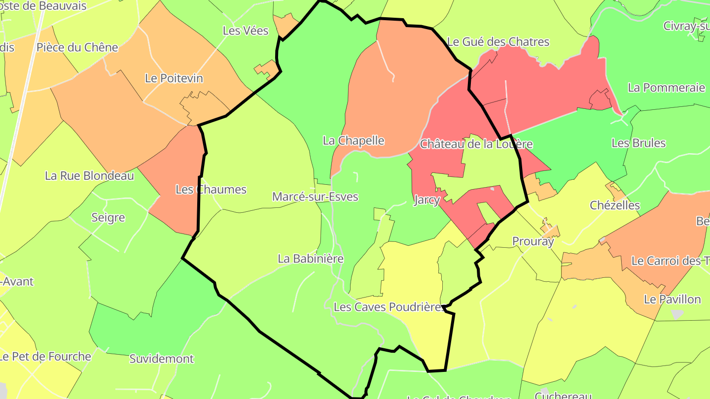 Carte des prix de l'immobilier Marcé-sur-Esves