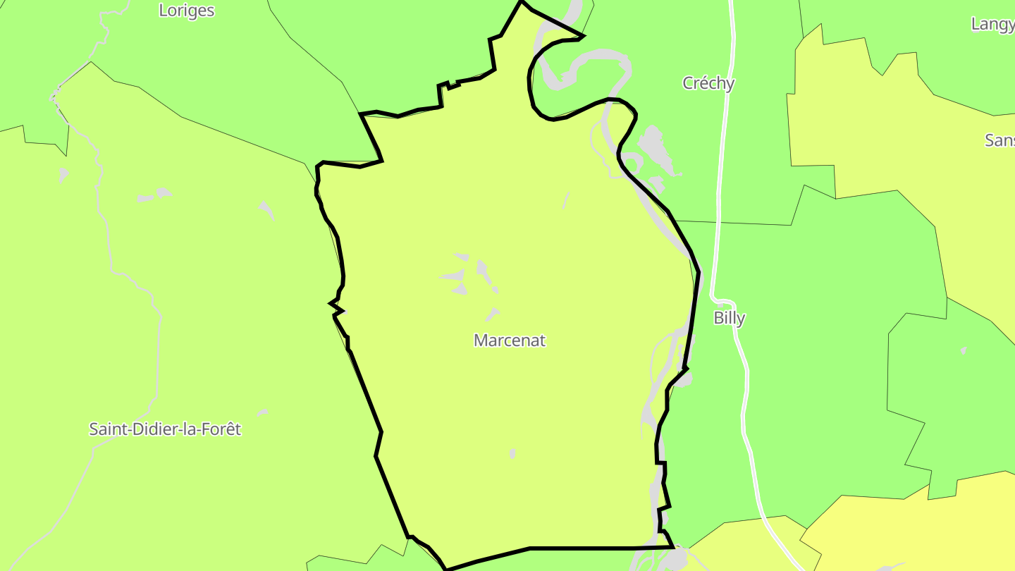 Carte des prix de l'immobilier Marcenat