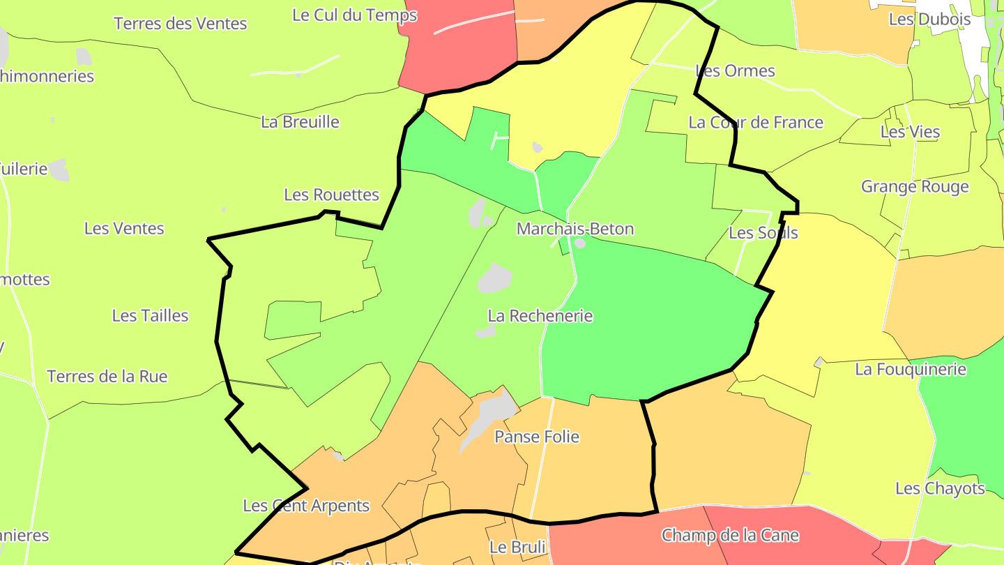 Carte des prix de l'immobilier Marchais-Beton